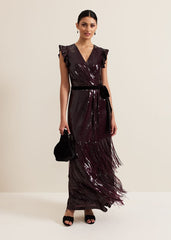 Chanai Sequin Wrap Maxi Dress Burgundy