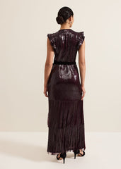 Chanai Sequin Wrap Maxi Dress Burgundy
