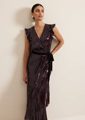 Chanai Sequin Wrap Maxi Dress Burgundy