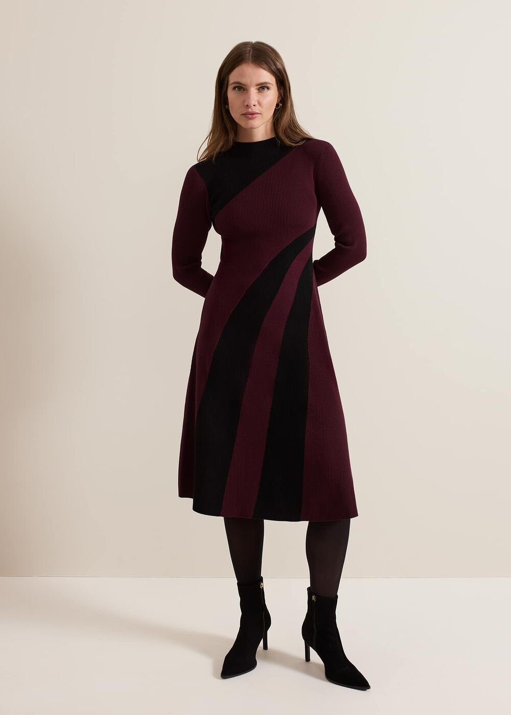 Petite Julie Fit And Flare Midi Dress Burgundy