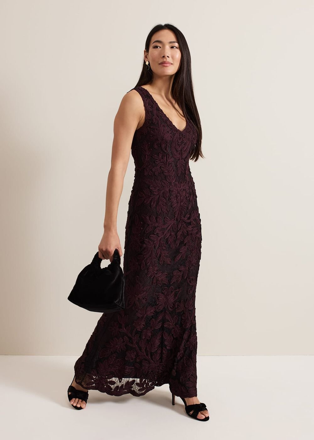 Montee Burgundy Tapework Maxi Dress Burgundy