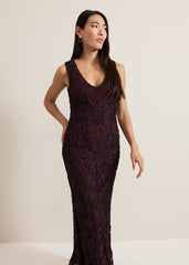 Montee Burgundy Tapework Maxi Dress Burgundy