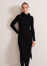 Hartley Zip Ribbed Column Dress Black