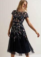 Giana Floral Embellished Midi Dress Multi-Coloured