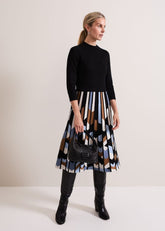 Maci Pleated Sunray Midi Dress Black Multi