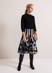 Maci Pleated Sunray Midi Dress Black Multi