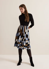 Petite Maci Pleated Sunray Midi Dress Black Multi