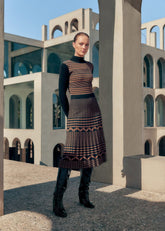 Bethan Geo Jaquard Midi Dress Tan