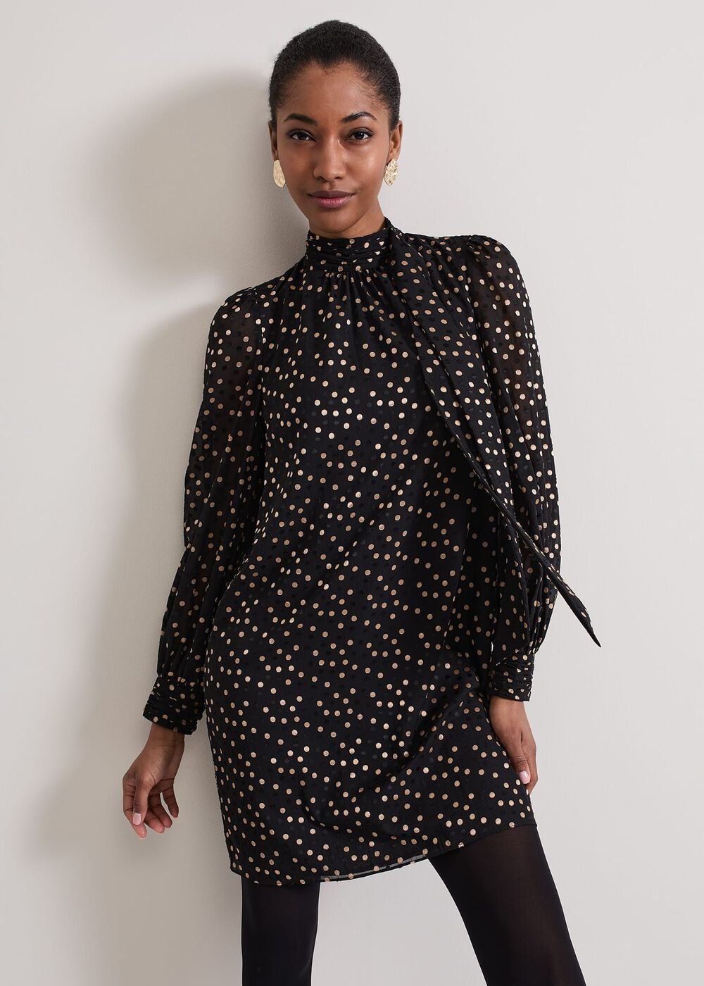 Mabel Black Dotty Swing Dress Black