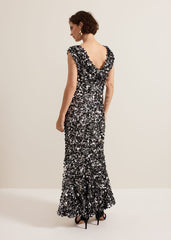 Nina Sequin Maxi Dress Black/Multi