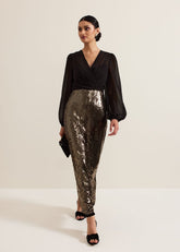 Aniya Sequin Long Sleeved Maxi Dress Black/Multi