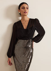 Aniya Sequin Long Sleeved Maxi Dress Black/Multi