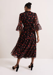 Lela Floral Textured Midi Dress Black/Multi