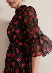 Petite Lela Floral Textured Midi Dress Black/Multi