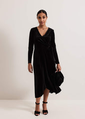 Petite Julia Black Velvet Wrap Dress Black