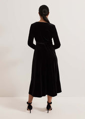 Petite Julia Black Velvet Wrap Dress Black