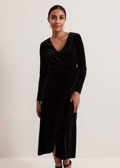 Petite Julia Black Velvet Wrap Dress Black