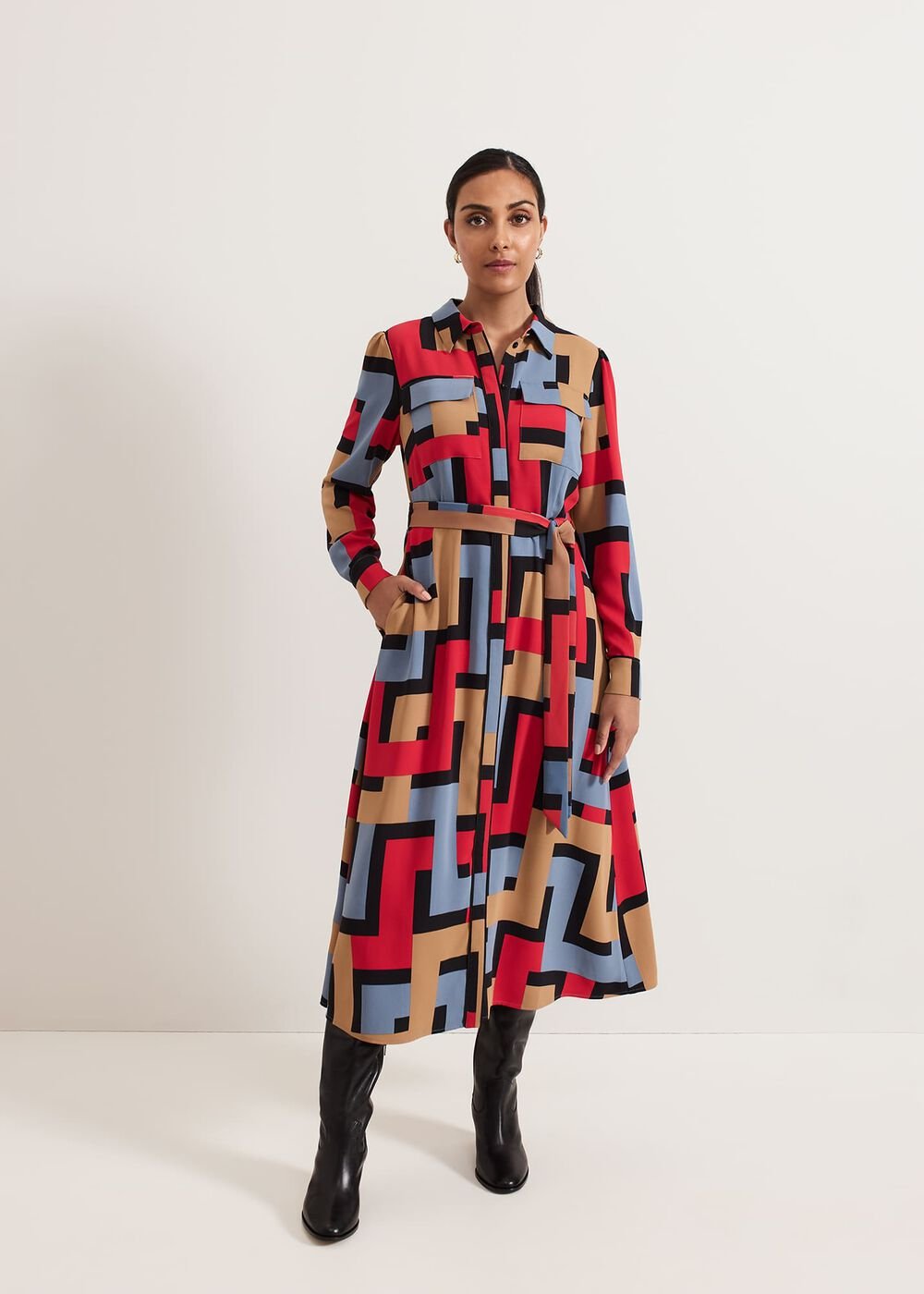Petite Amita Geo Shirt Dress Multi-Coloured