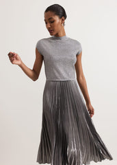 Jayla Metallic Knit Dress Silver