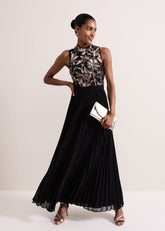 Emalise Sequin Pleat Maxi Dress Black/Multi