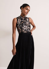 Emalise Sequin Pleat Maxi Dress Black/Multi