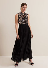 Petite Emalise Sequin Pleat Maxi Dress Black Multi