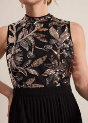 Petite Emalise Sequin Pleat Maxi Dress Black Multi