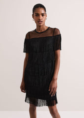 Viola Black Fringe Mini Dress Black