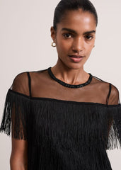 Viola Black Fringe Mini Dress Black