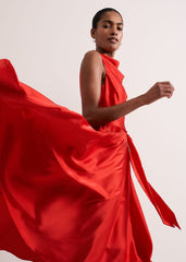 Jasleen Red Satin Dress Red
