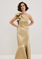 Deniz One Shoulder Jacquard Maxi Dress Gold