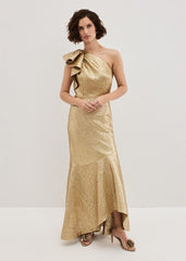Deniz One Shoulder Jacquard Maxi Dress Gold