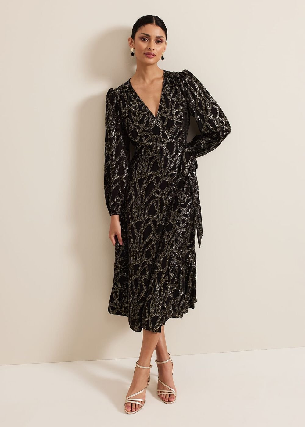 Jazminda Shimmer Wrap Midi Dress Black/Multi