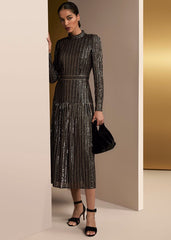 Gloria Sequin Stripe Midi Dress Black/Multi