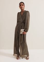 Alli Gold Textured Jumpsuit Gold