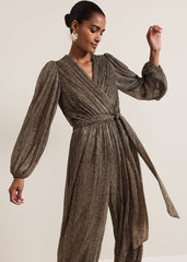 Alli Gold Textured Jumpsuit Gold