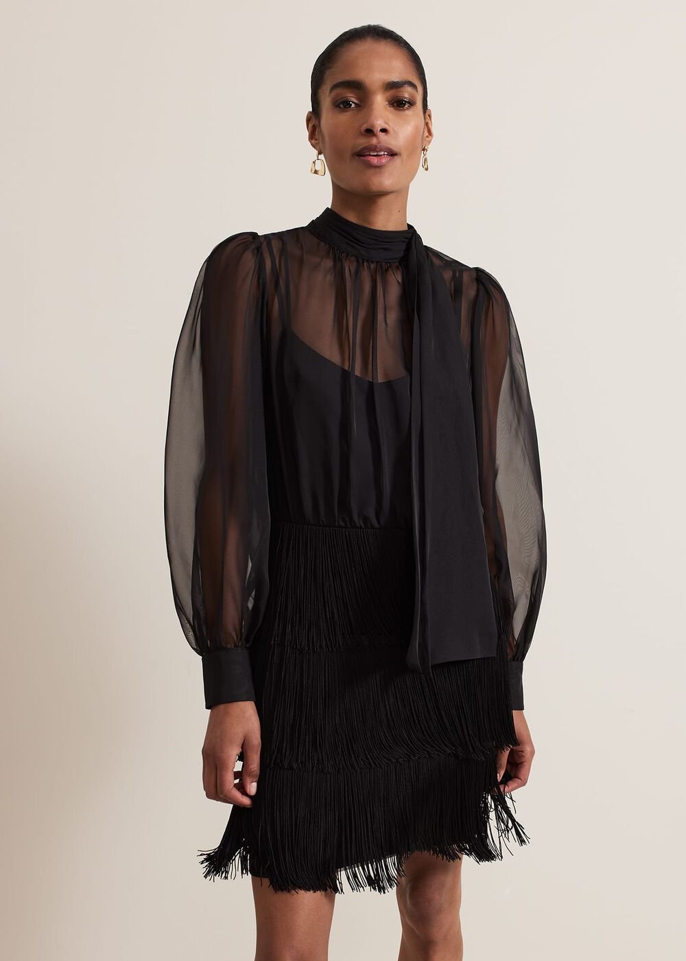 Felicity Black Fringe Skirt Dress Black