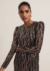 Kaleigh Sequin Midi Dress Black/Multi