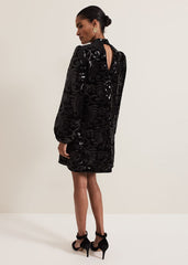 Trudy Black Sequin Velvet Shift Dress Black