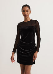 Ambrose Black Velvet Lattice Mini Dress Black