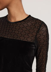 Ambrose Black Velvet Lattice Mini Dress Black