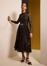 Theodora Leopard Pleat Midi Dress Multi-Coloured