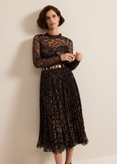 Theodora Leopard Pleat Midi Dress Multi-Coloured