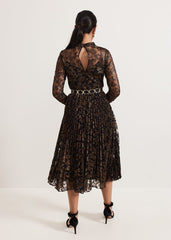 Petite Theodora Leopard Pleat Midi Dress Multi-Coloured