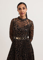 Petite Theodora Leopard Pleat Midi Dress Multi-Coloured