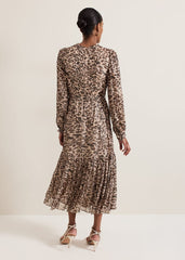 Eve Leopard Print Shimmer Midi Dress Multi-Coloured