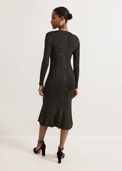 Tillie Lurex Flippy Hem Dress Gold