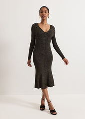 Tillie Lurex Flippy Hem Dress Gold
