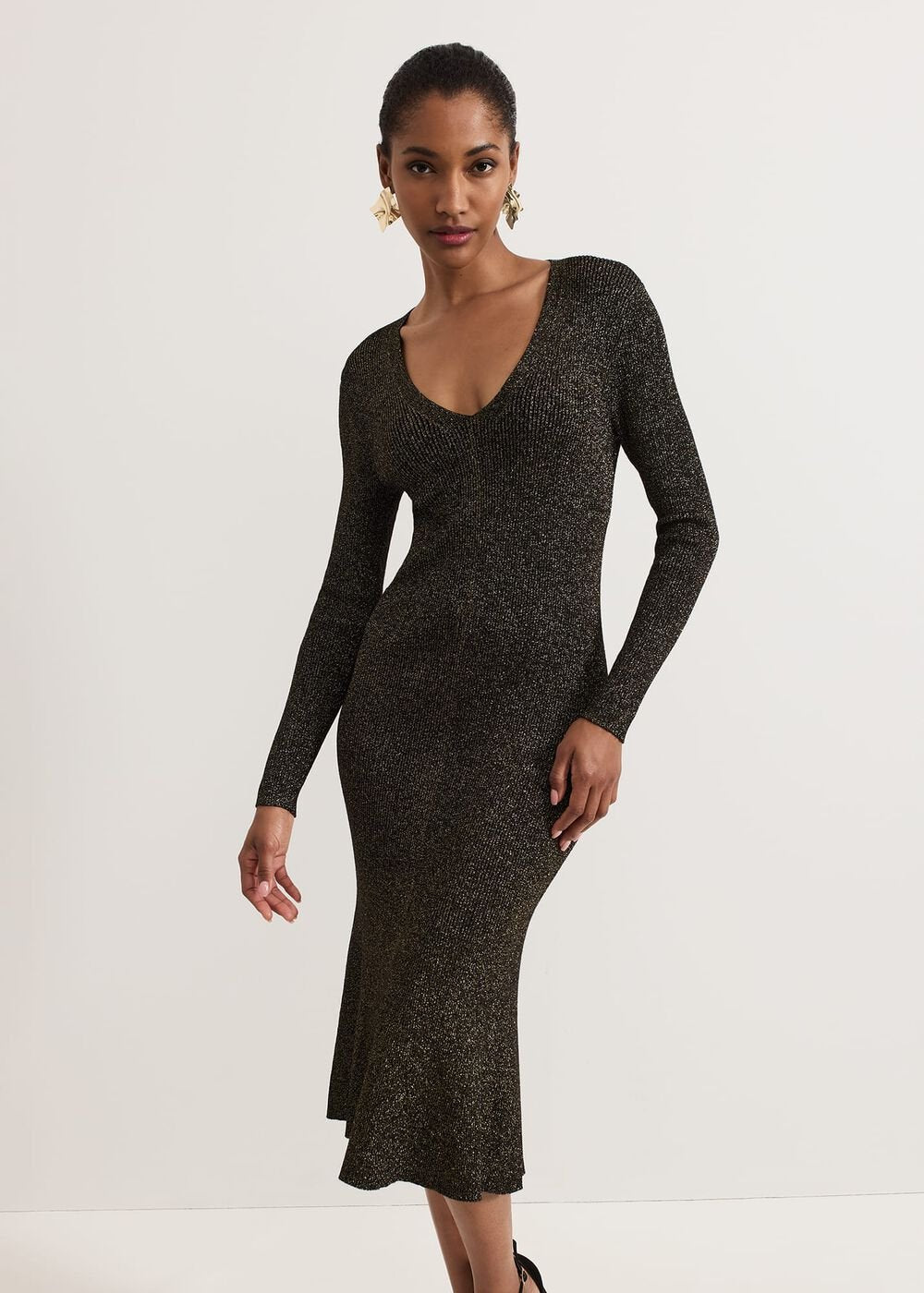 Petite Tillie Lurex Flippy Hem Dress Gold