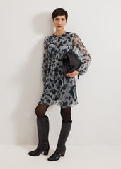Roma Grey Floral Plisse Midi Dress Grey